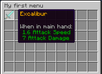 Menu with the Excalibur button